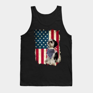 American Shih Tzu Bandana US Flag 4th Of July Tank Top